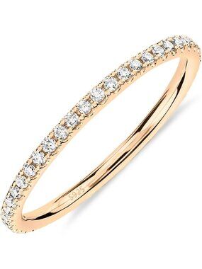 14K Gold Plated Sterling Silver Stackable CZ Ring for Women | Thin Eternity Band